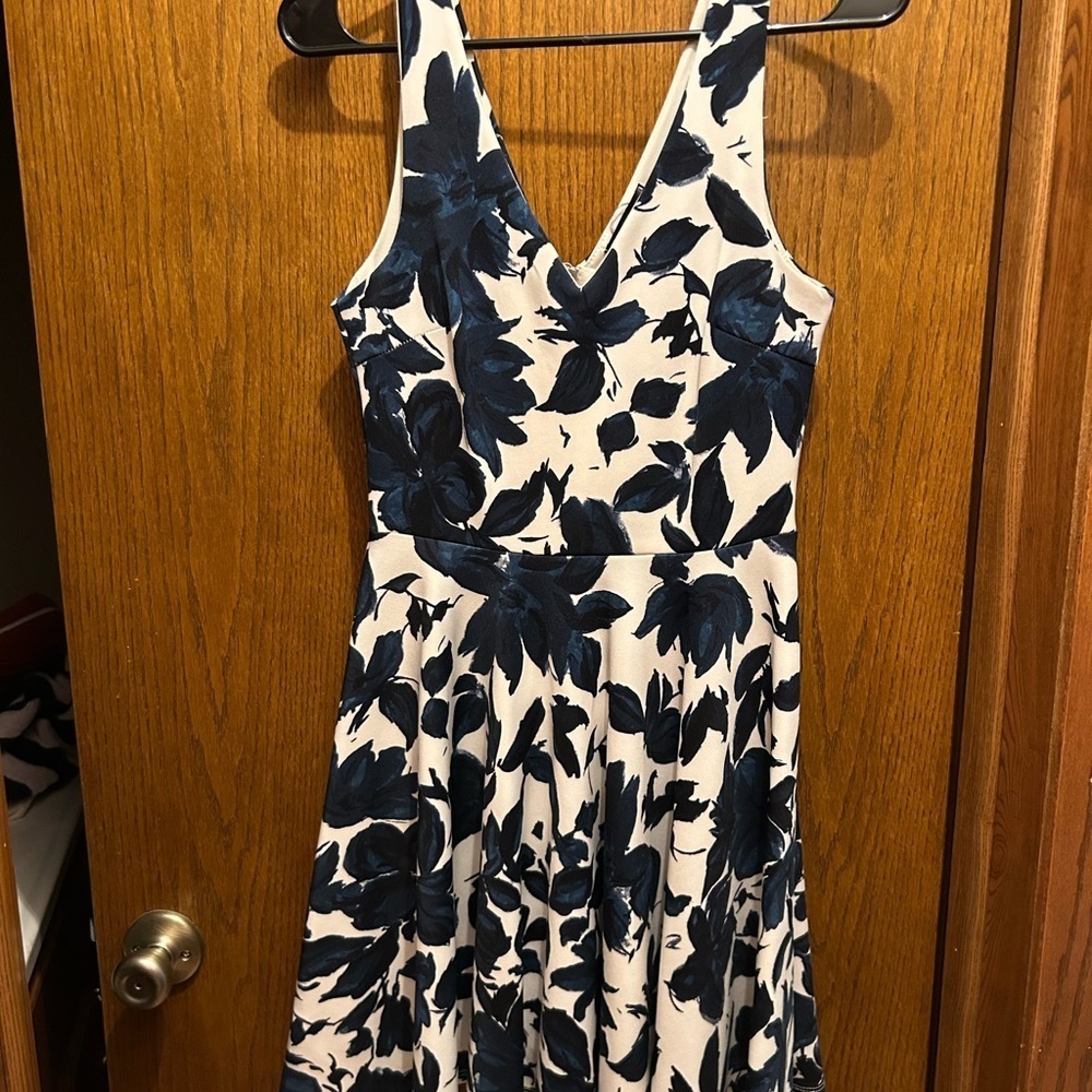 Aqua Floral V-Neck Fit And Flare Dress - Picture 2 of 5